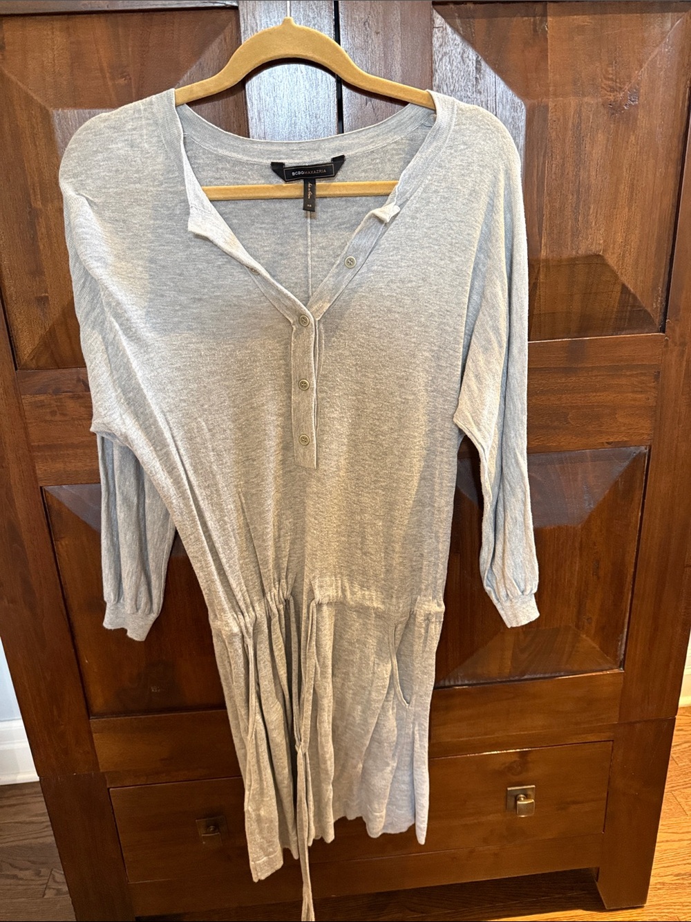 BCBG Heather Gray Henley Drawstring Tunic